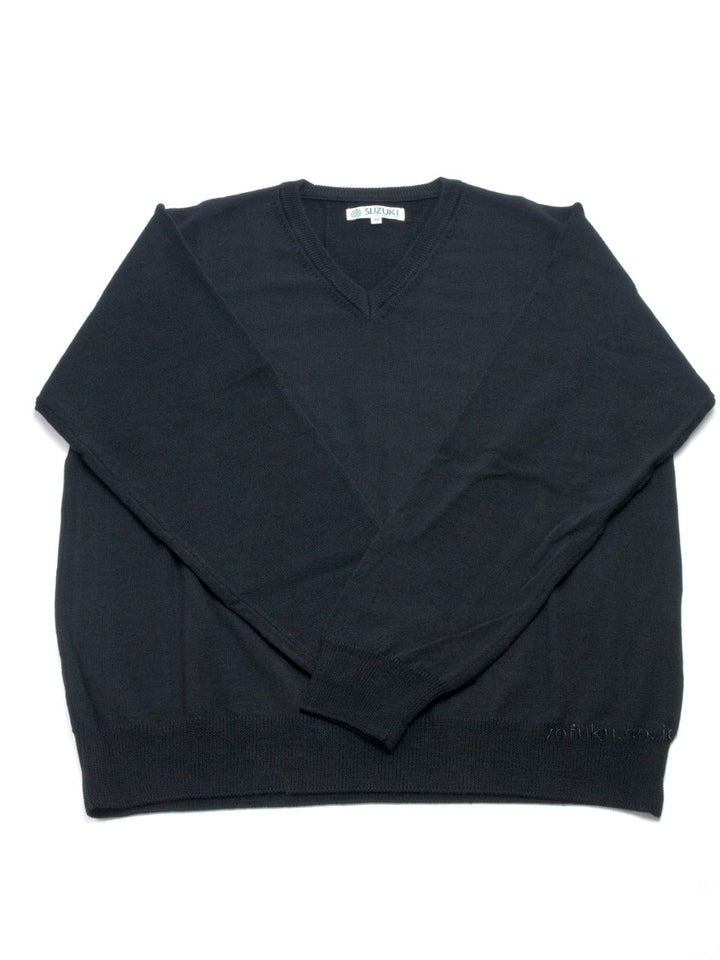 SUZUKIオリジナル SZ03 スーパーエキストラファインメリノ Vネック セーター ブラック