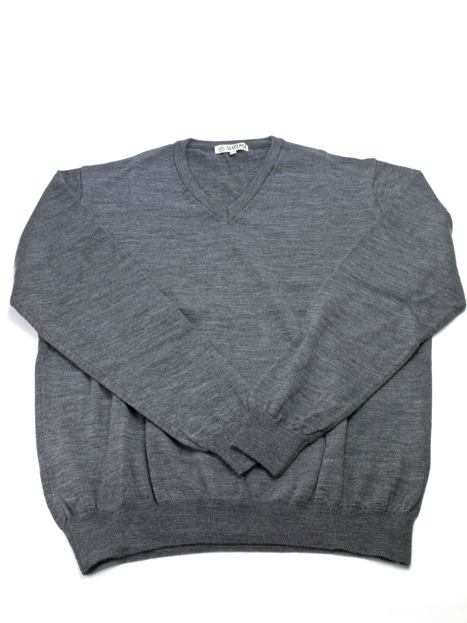 SUZUKIオリジナル SZ03 スーパーエキストラファインメリノ Vネック セーター グレー