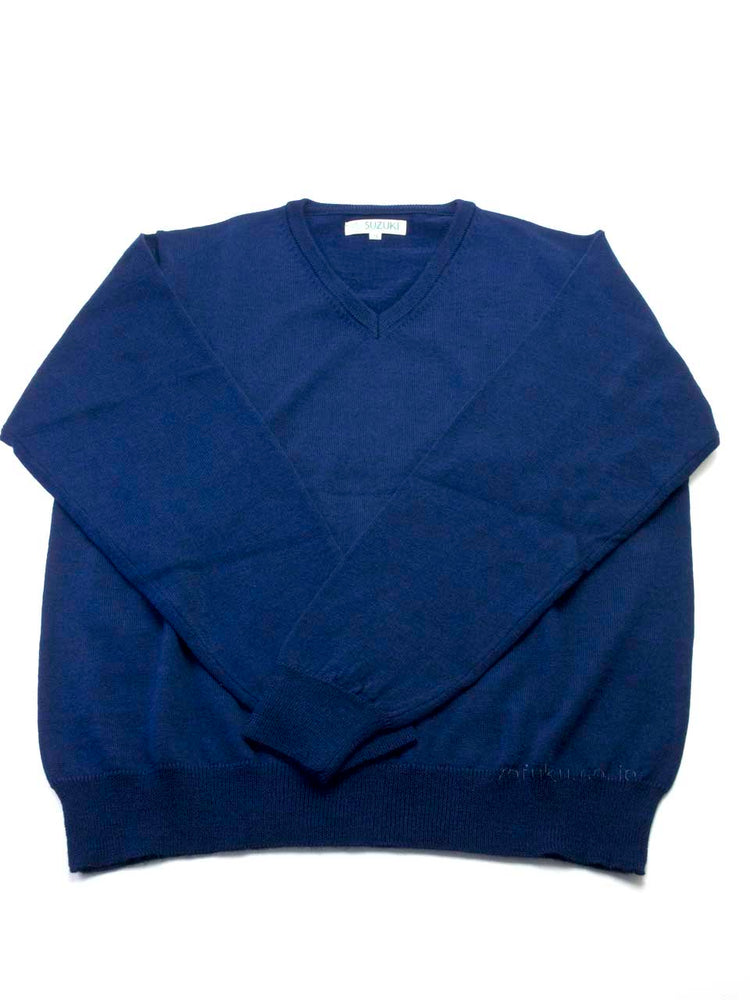 SUZUKIオリジナル SZ03 スーパーエキストラファインメリノ Vネック セーター ネイビー