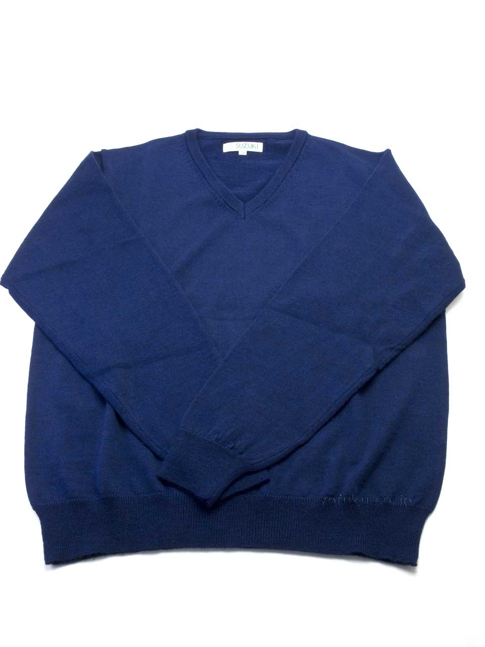 SUZUKIオリジナル SZ03 スーパーエキストラファインメリノ Vネック セーター ネイビー